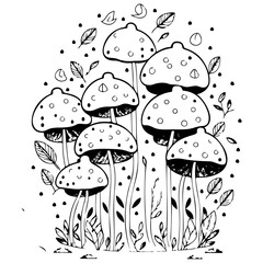 Mystical Mushroom Grove Whimsical Illustration