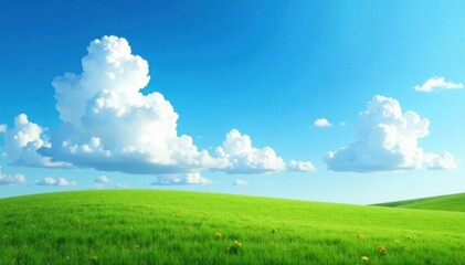 Fototapeta premium Serene landscape with white clouds drifting across a bright blue sky, serenity, calm