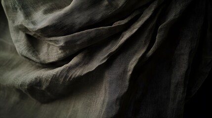 Fototapeta premium Draped Dark Olive Green Fabric Texture Background