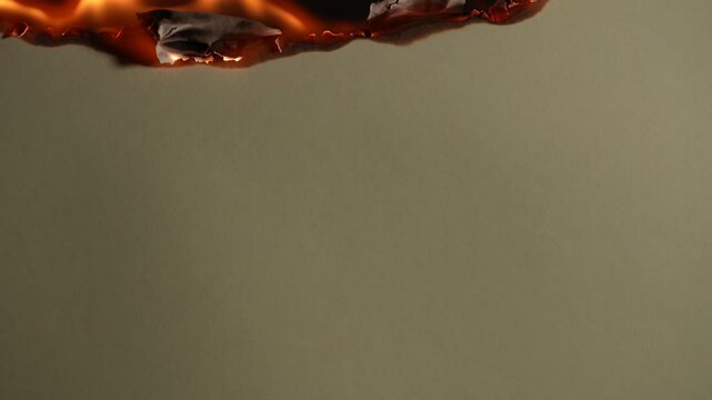 Paper burning on a black background, close up. Paper burns, smoke and turns into ashes. Fire and paper