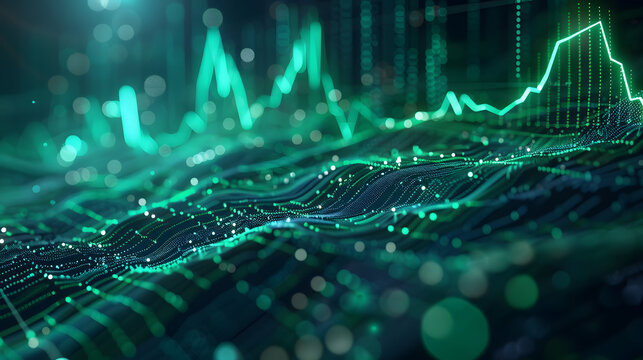 abstract financial chart with 3d green color uptrend line arrow graph go up and stock market on white color background