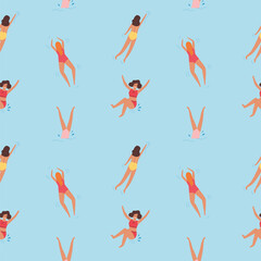 Funny pattern with young women swimming in the sea