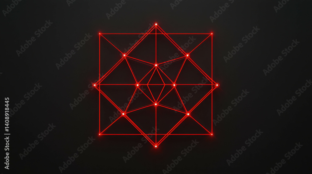 Aufkleber abstract geometric pattern with red lines and nodes on a dark background for technology design