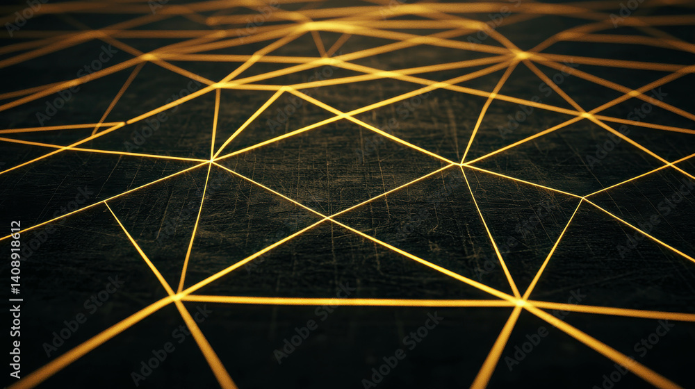 Poster intricate golden geometric lines on dark background creating modern abstract design