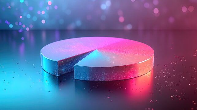 A 3D pie chart with floating holographic sections, conveying progress and achievements