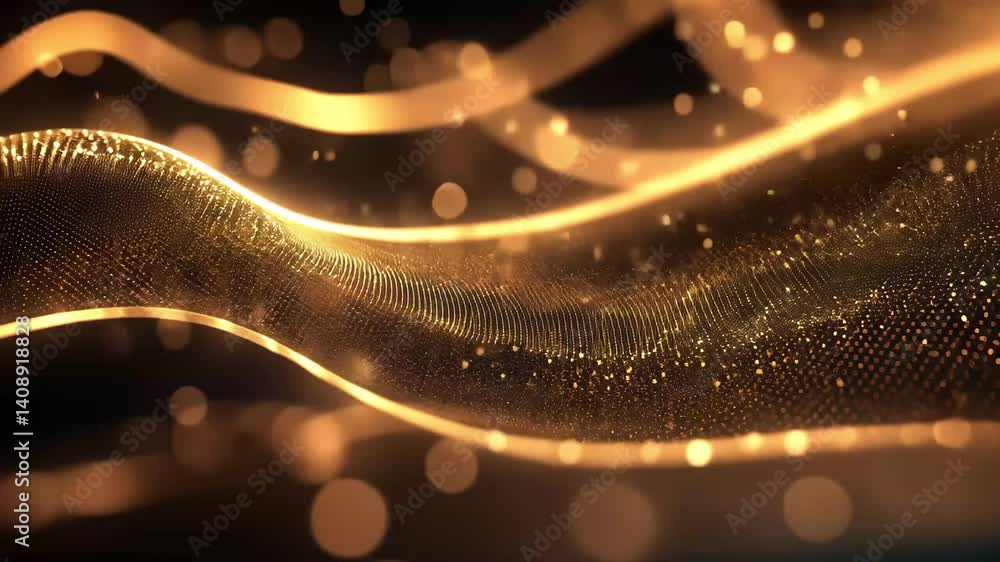 Poster digital audio spectrum with particle effect creating a vibrant visual representation of sound energy