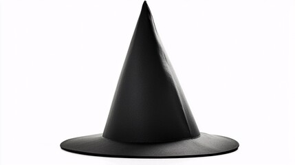 Fototapeta premium black wizard hat with no embellishments, sleek and modern pointed design, centered against pure white, ideal for generic magical or dark fantasy use. Fantasy wizard hat.isolate on white background 