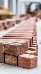Close-up of meticulously laid bricks forming a solid wall - road horizontal town gray