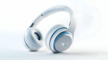 Wireless Headphones in White on White Background for Audio Listening