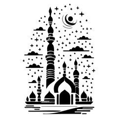 Black and White Mosque under Night Sky Element