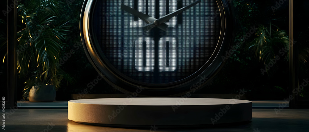 Poster modern minimalist display podium with large clock