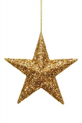 Golden christmas star ornament isolated on white background