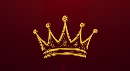 Drawn Gold Crown on Red Background - Luxury Symbol