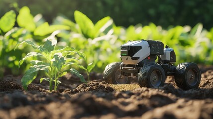 An autonomous farming robot carefully planting seeds in precision agriculture,