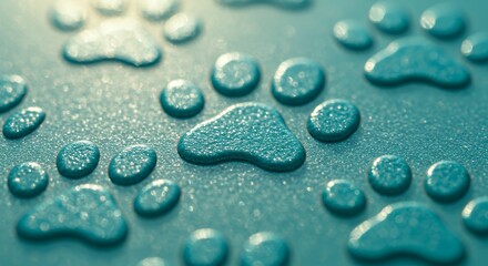 Paw Prints Water Droplets Pattern on Shiny Surface