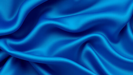 Obraz premium Luxurious Blue Silk Fabric: Smooth and Vibrant Abstract Design with Shiny Texture – A Closeup of Elegant and Colorful Textile in Horizontal Layout