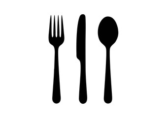 Silverware Set Icon: A simple, elegant illustration of a fork, knife, and spoon—essential tableware for a refined dining experience. 