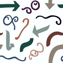 Hand-Drawn Arrow and Swirl Seamless Pattern: Muted Tones