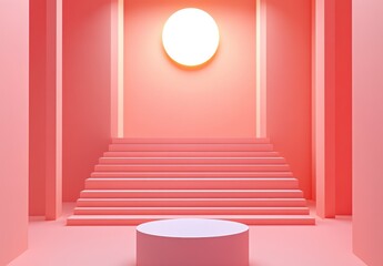 Obraz premium Abstract Minimalistic Pink Interior with Circular Light Feature
