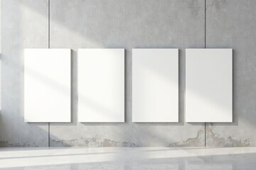 Modern minimalistic concept with four blank white squares on concrete wall, wall, minimalistic, design
