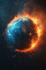 Obraz premium Earth in Fiery Catastrophe with Space Elements and Exploding Details