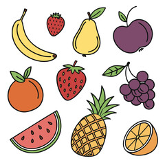 set of colorful fruit icons banana apple pear