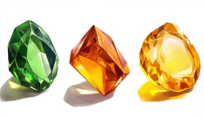 Fototapeta premium Colorful gemstones in various shapes and sizes on a white background
