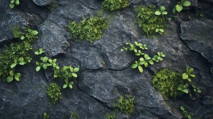 Obraz premium Green Plants Growing on Natural Stone Texture Background
