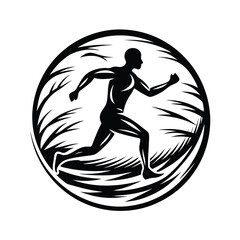Obraz premium Monochrome Silhouette of a Running Athlete, Black and White Sport Design
