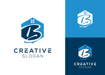 Cursive letter B with house for real estate, construction or residence