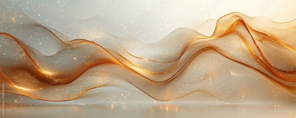 Poster abstract flowing light and gold textures with dynamic shimmering elements