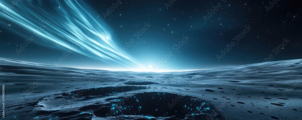 Poster landscape of alien planet beneath mystical skies and surreal moon concept. a stunning view of a dist