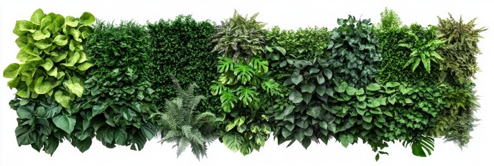 Obraz premium Lush Green Wall of Various Tropical Plants and Leaves Display