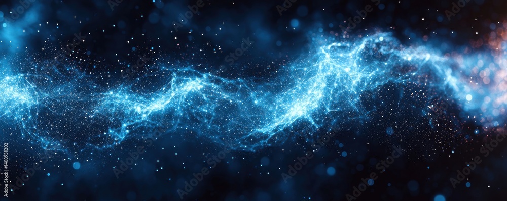Poster abstract digital rendering of interconnected blue nodes in a network