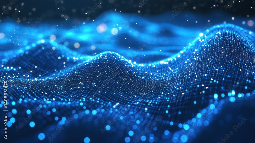 Aufkleber a mesmerizing digital wave of blue light particles, representing innovation and advanced technology 