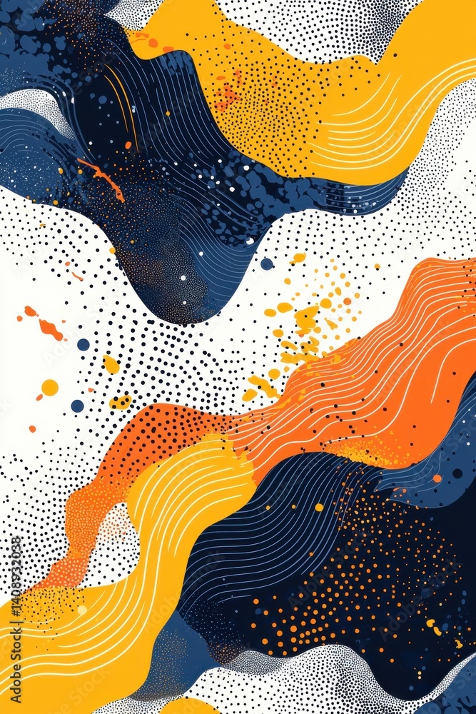 Poster abstract wavy pattern with vibrant colors and dotted texture design