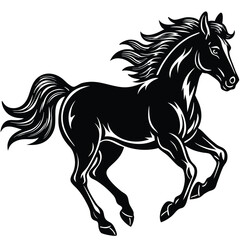 Silhouette of a Majestic Black Stallion Galloping with Flowing Mane and Tail