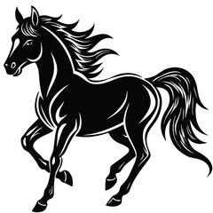 Elegant Black Stallion, Galloping Horse Silhouette, Monochrome Equine Design
