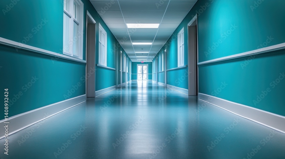 Aufkleber a stark, empty corridor with a single color accentuating its length and simplicity