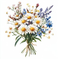 Fototapeta premium Beautiful Wildflower Bouquet with Daisies and Lavender Accents