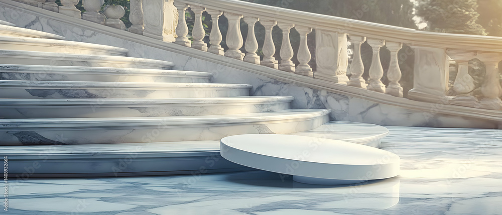 Poster elegant marble staircase with display platforms