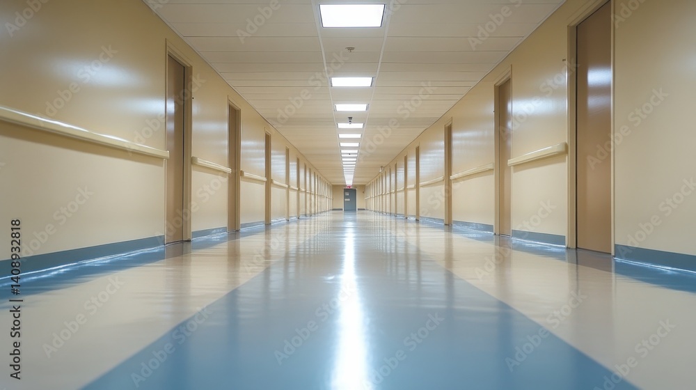 Aufkleber a sterile, empty corridor with walls and floors all in one shade, extending into the unknown