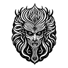 Monochrome Intricate Mythical Entity Head Design