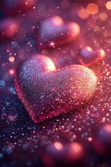 Fototapeta premium Pink Glitter Hearts on a Sparkling Background for Valentine's Day