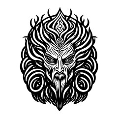 Monochrome Infernal Deity Mask Vector Illustration