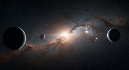 Planets and Galaxy in Space Background Image