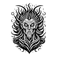 Monochrome Demonic Figure with Angular Features