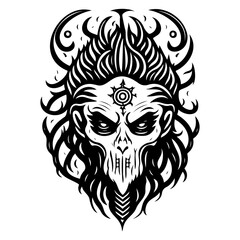 Obraz premium Stylized Demonic Creature Skull, Monochrome Design