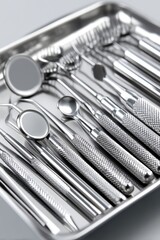 Close-up of dental instruments arranged on a tray - close-up equipment dentistry dentist
