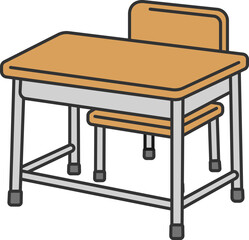 学校の机と椅子（線画カラー）のイラスト